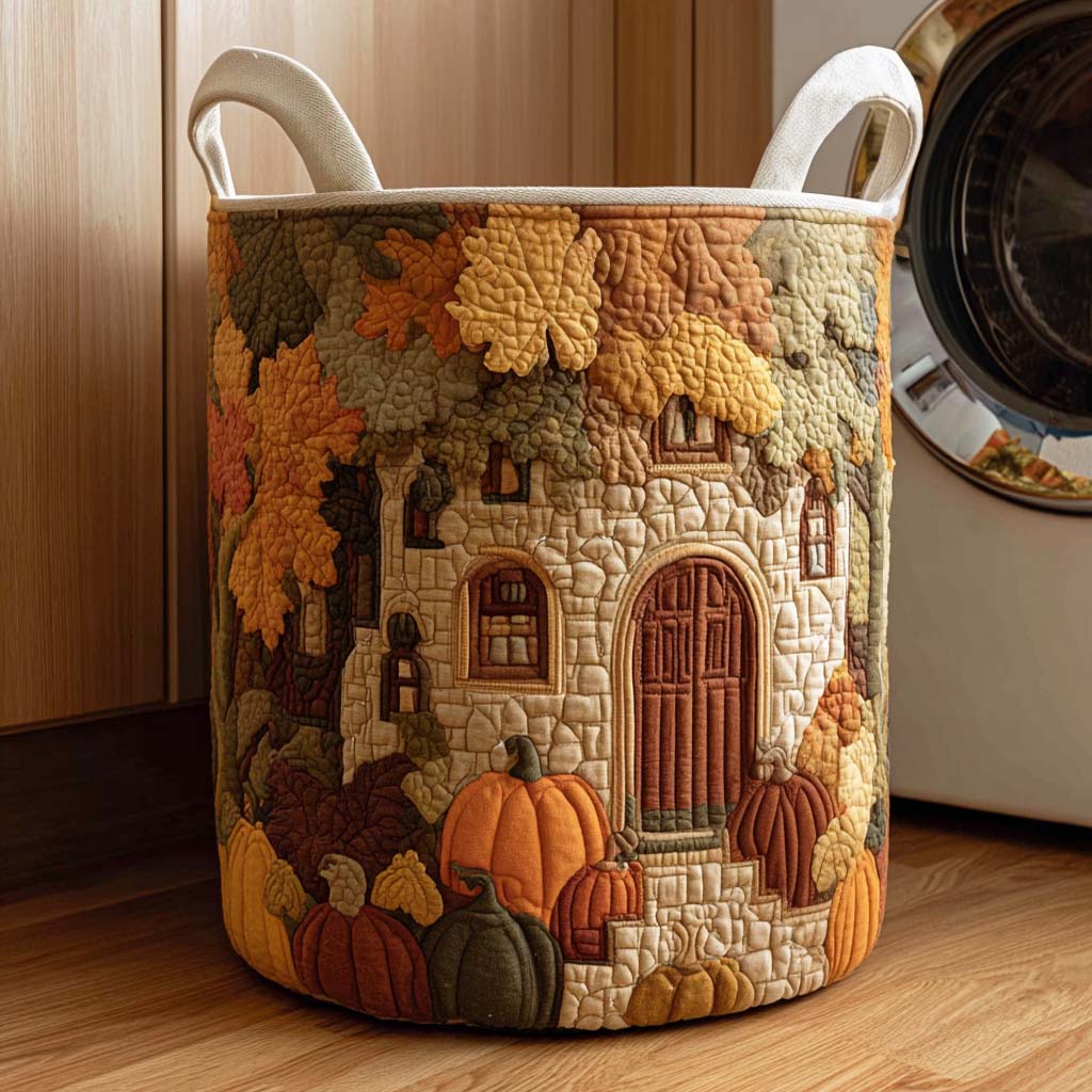 Quilted laundry basket with autumn leaves by Louise London