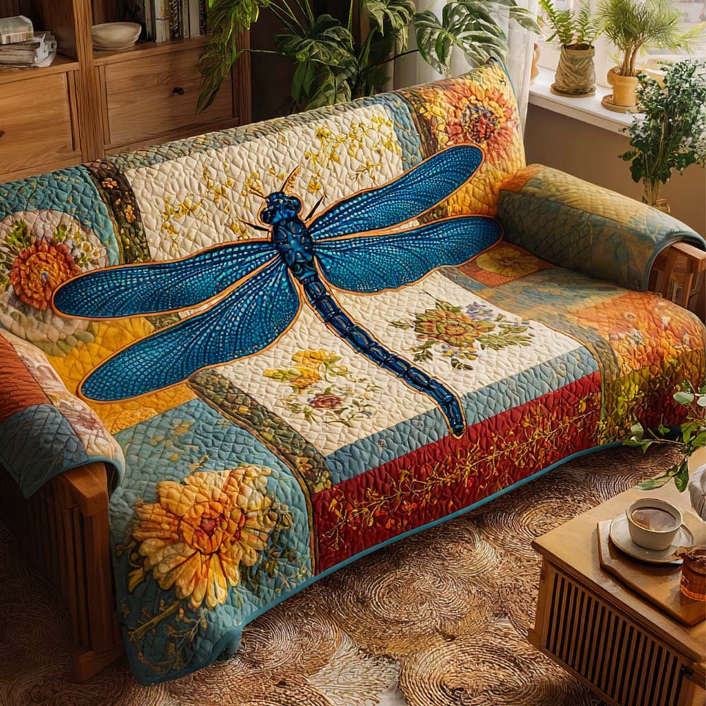 Quilted sofa cover with dragonflies NCU0VT326