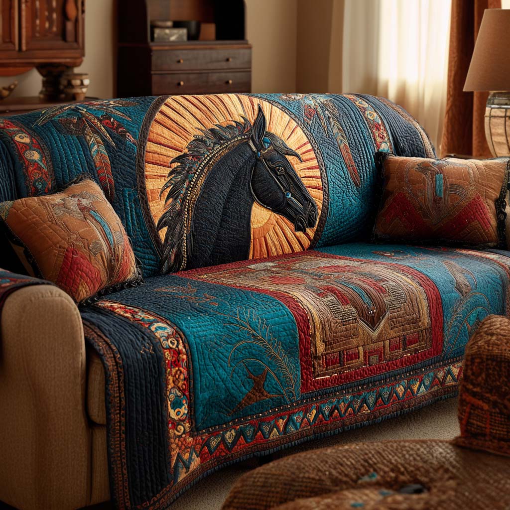 Quilted Sofa Cover with Blue Horse – Louise London