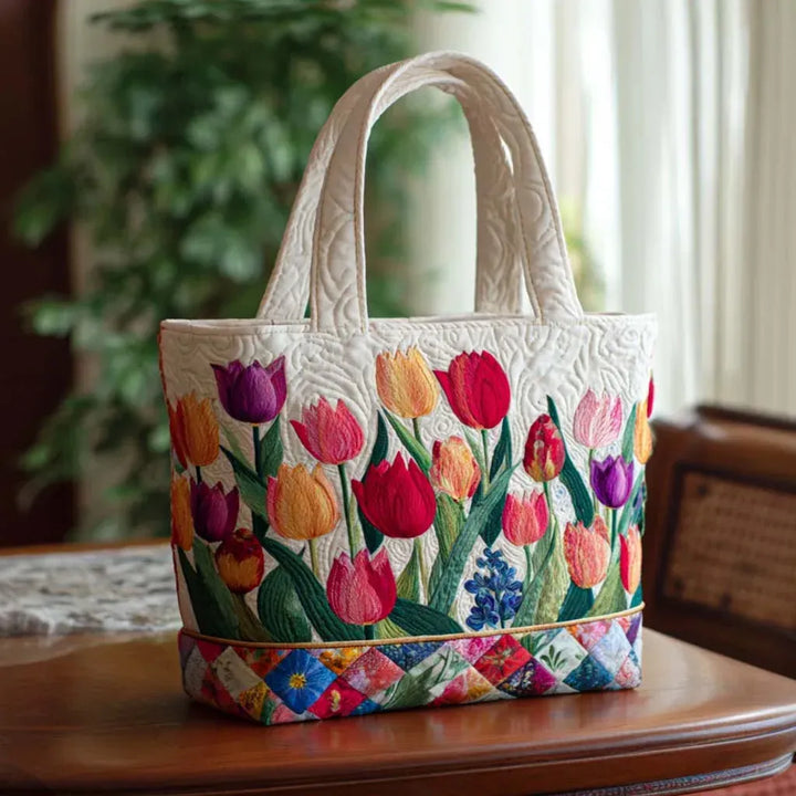 Quilted Tote Bag | Tulips