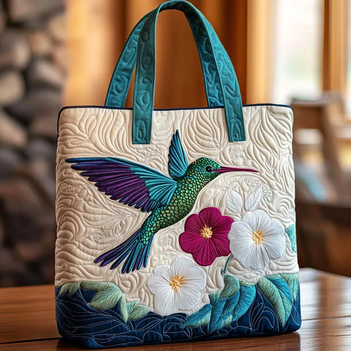 Floral Quilted Shoulder Bag – Hummingbird and White Flower