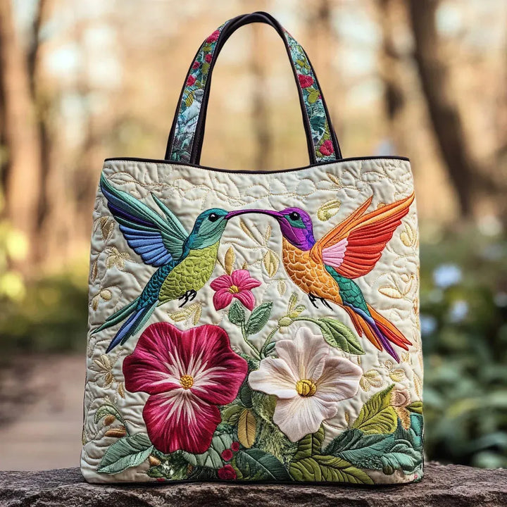 Quilted Tote Bag | Hummingflowers