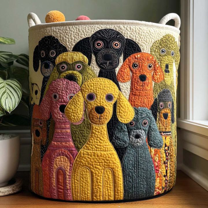 Quilted laundry basket with hedgehog puppy by Louise London