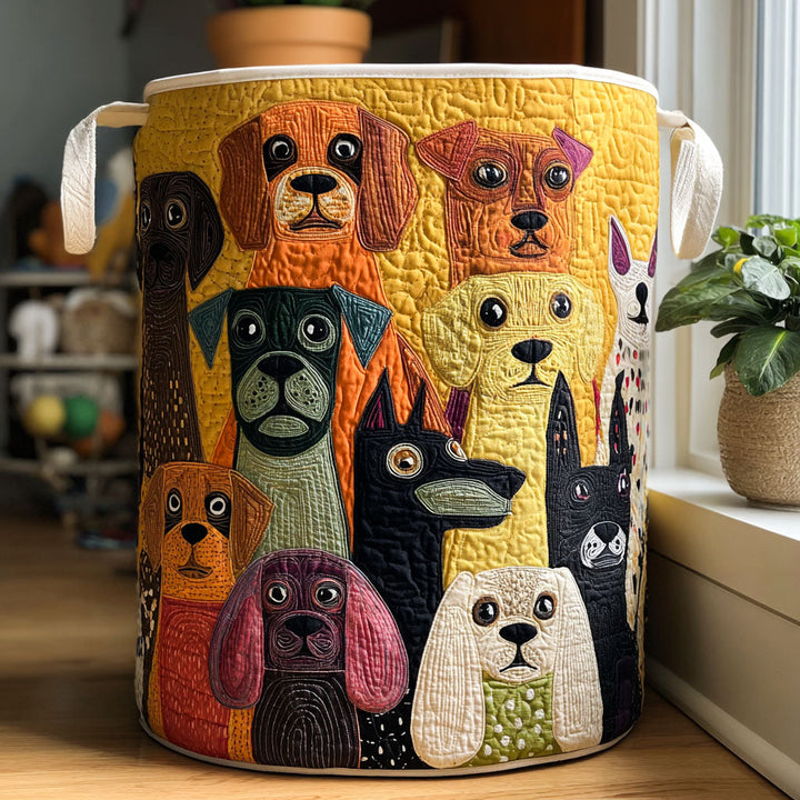 Quilted laundry basket with dog pattern NCU0QN036
