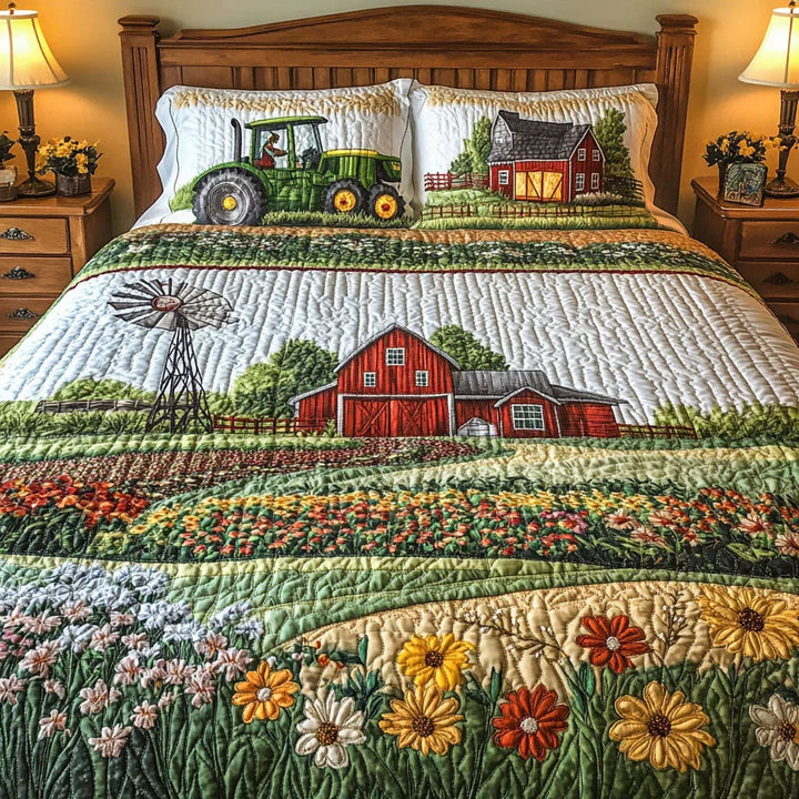 Quilted Bed Cover 3 Pieces - Happy Farm