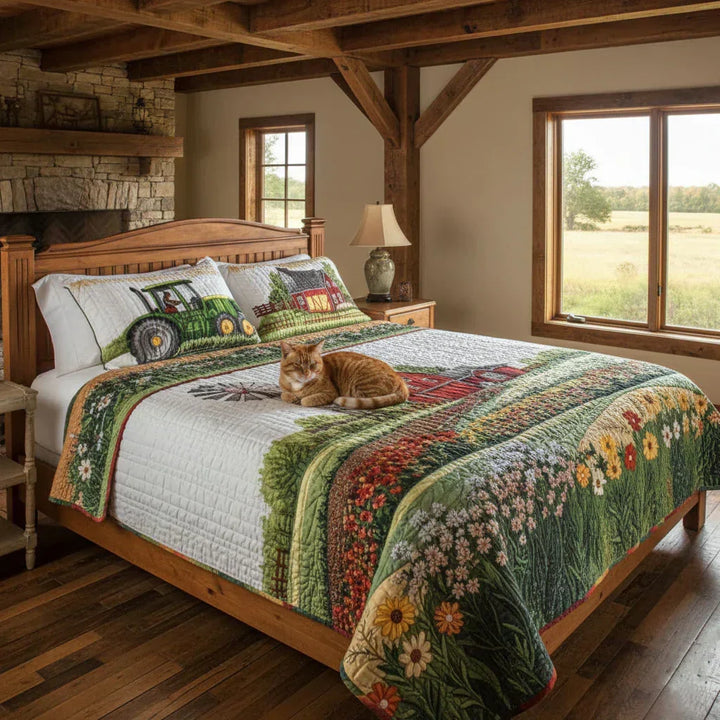 Quilted Bed Cover 3 Pieces - Happy Farm
