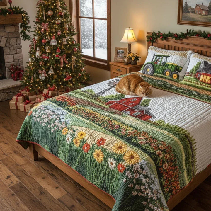 Quilted Bed Cover 3 Pieces - Happy Farm