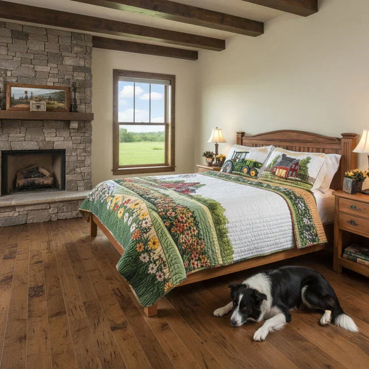 Quilted Bed Cover 3 Pieces - Happy Farm