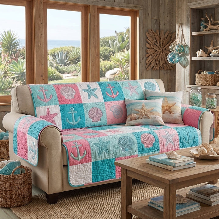 Quilted sofa cover with beach retreat – Louise London