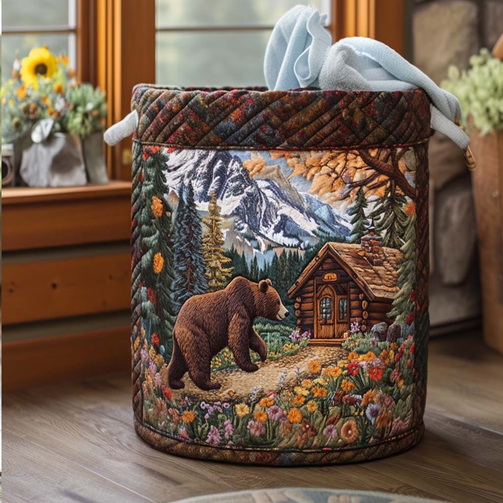 Quilted laundry basket with bear by Louise London