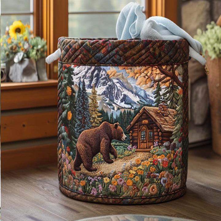 Quilted laundry basket with bear by Louise London
