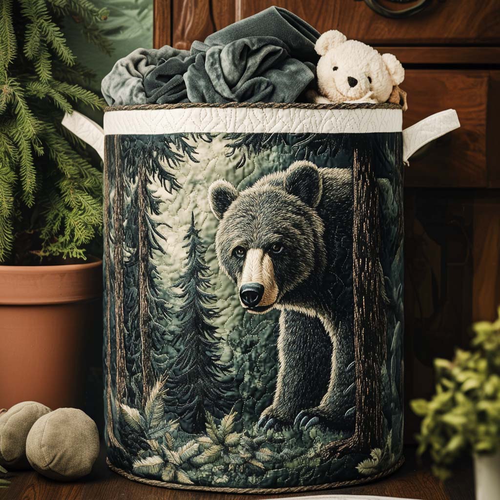 Quilted laundry basket with bear paw prints by Louise London