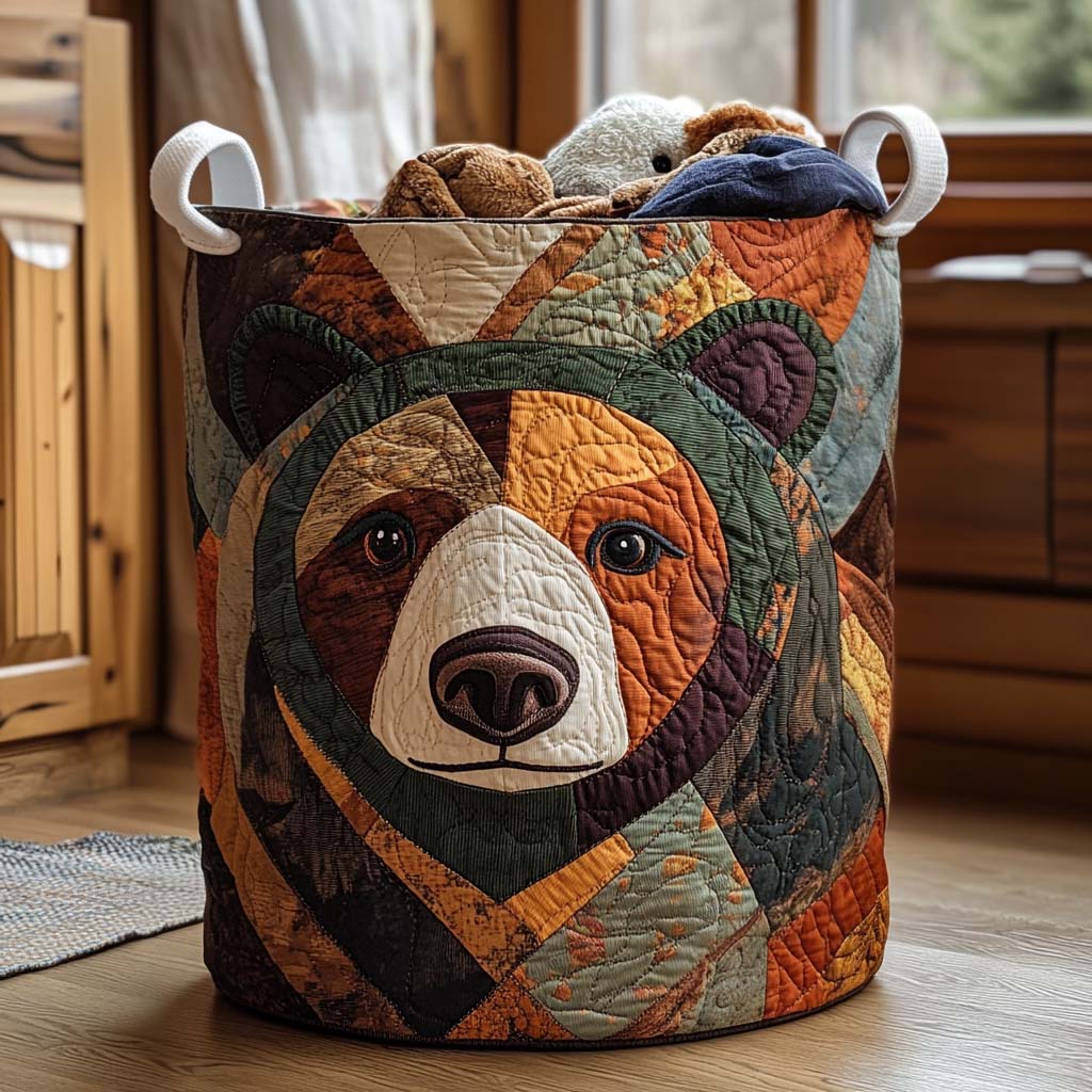 Padded laundry basket with bear paw prints by Louise London