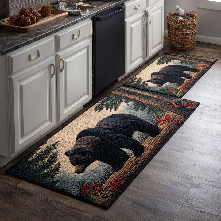 Non-slip kitchen rug with bear and natural landscape by Louise London