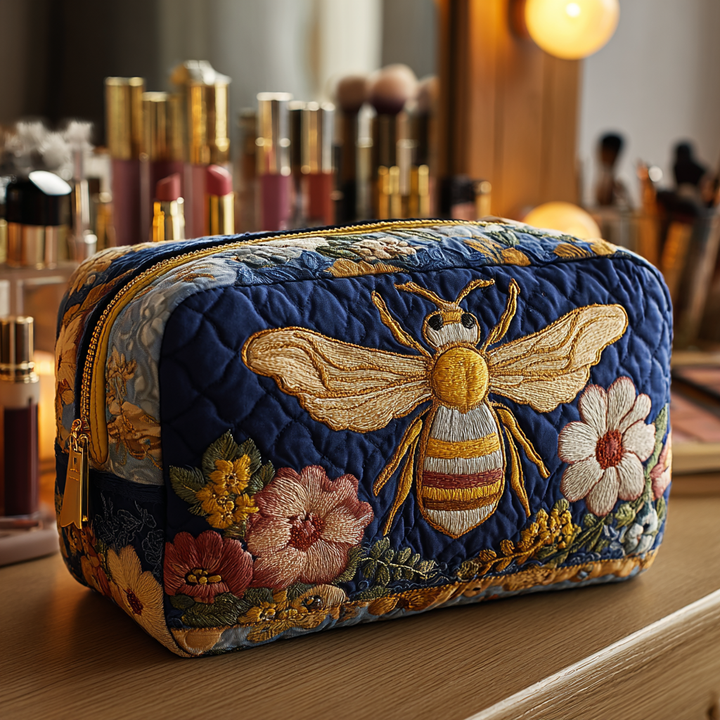 Bee Blossom quilted makeup bag – Louise London