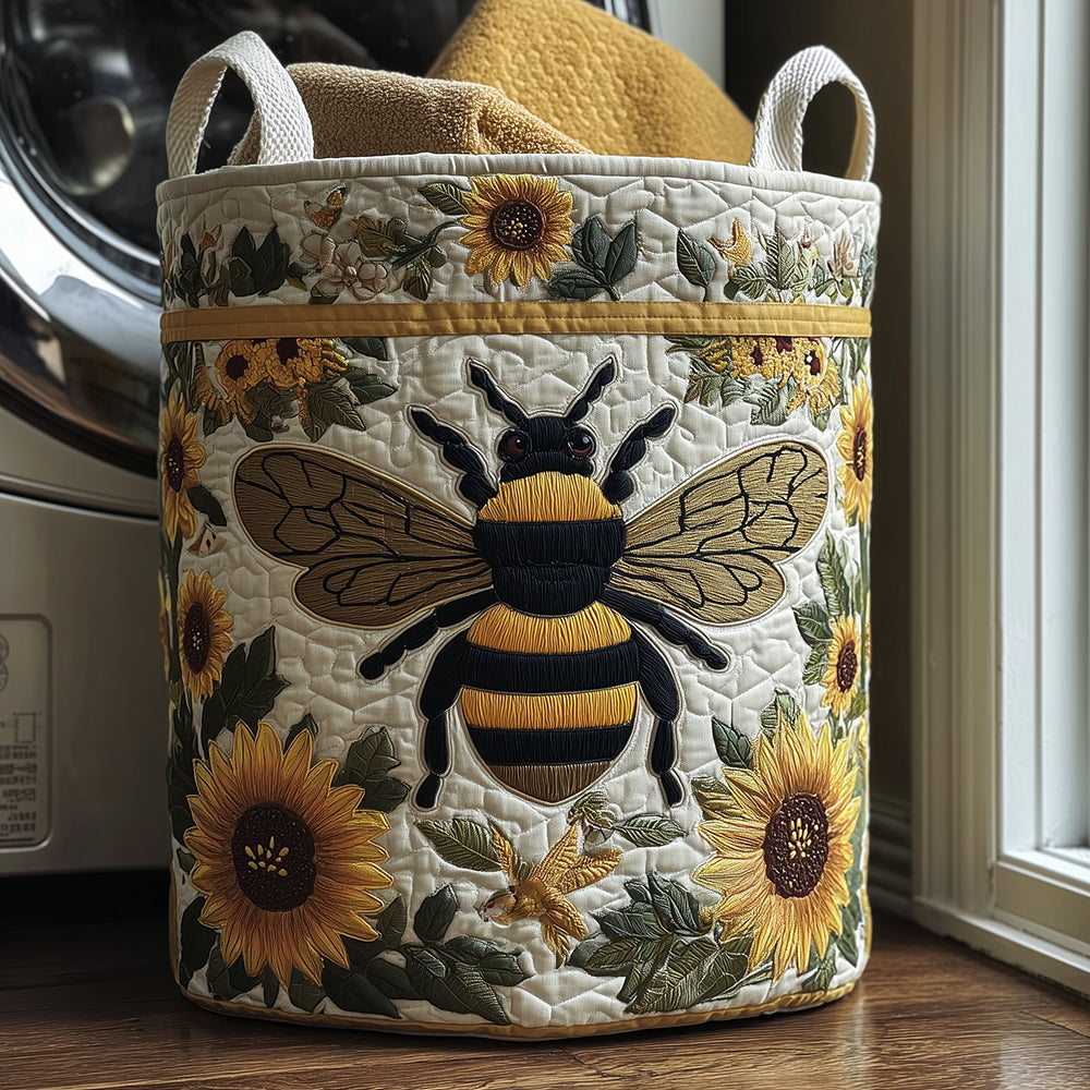 Quilted laundry basket with bees and flowers by Louise London