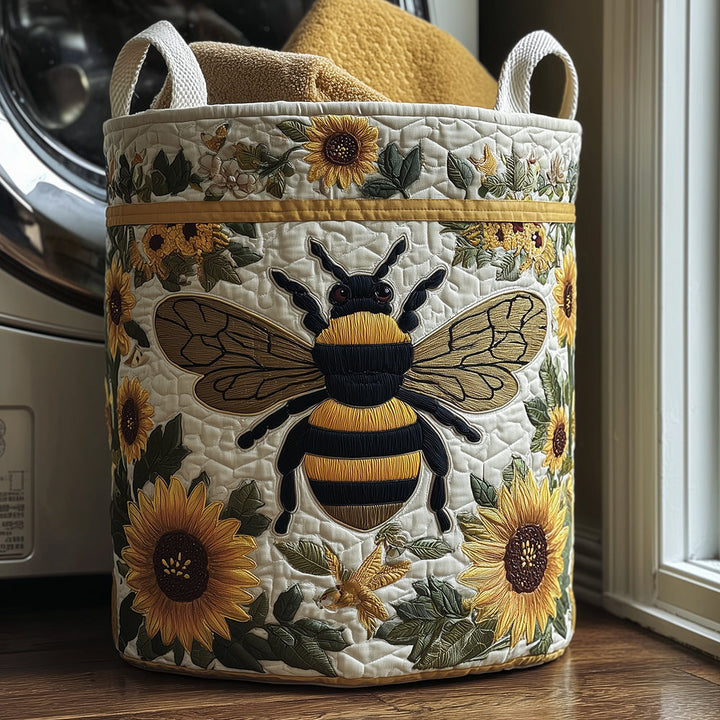 Quilted laundry basket with bees and flowers by Louise London
