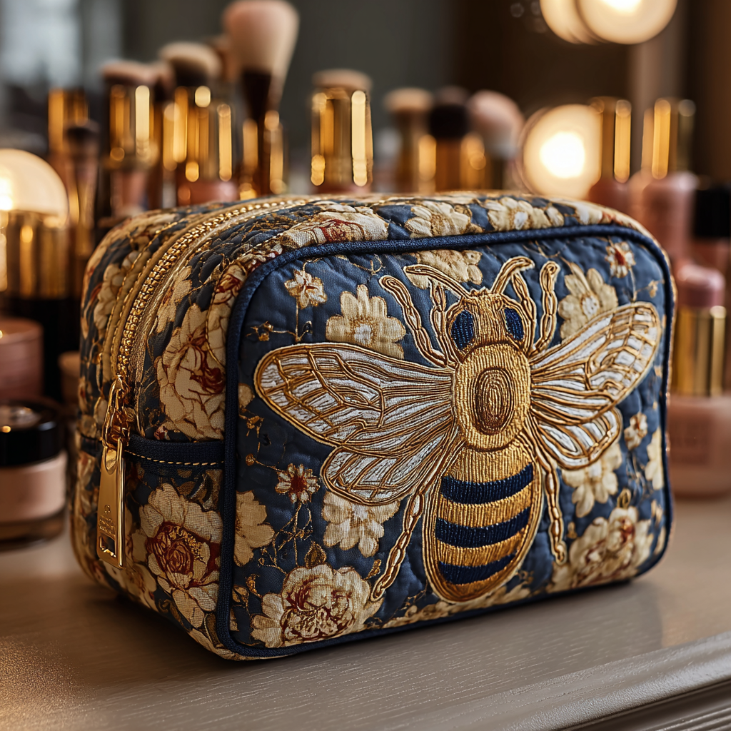 Bee Charm quilted makeup bag – Louise London