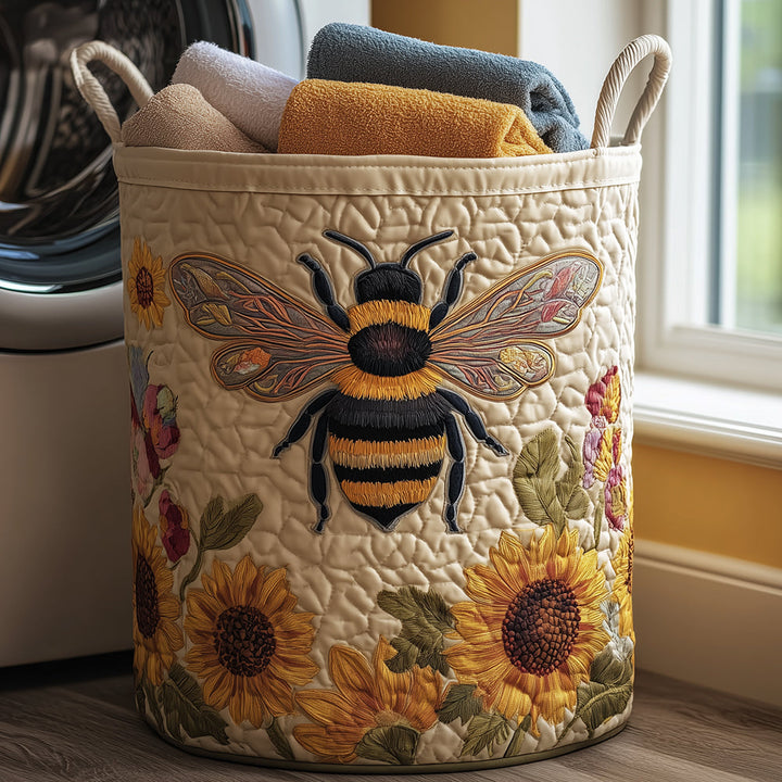 Quilted laundry basket with bees and flowers by Louise London