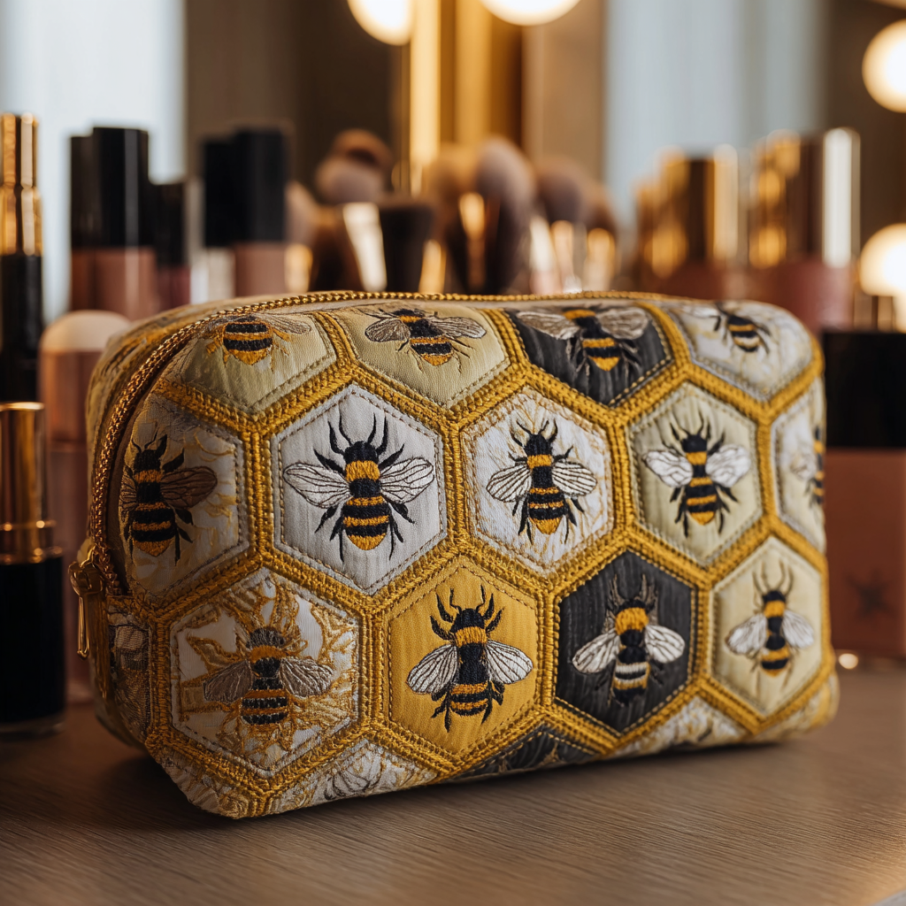 Bee Garden quilted makeup bag – Louise London
