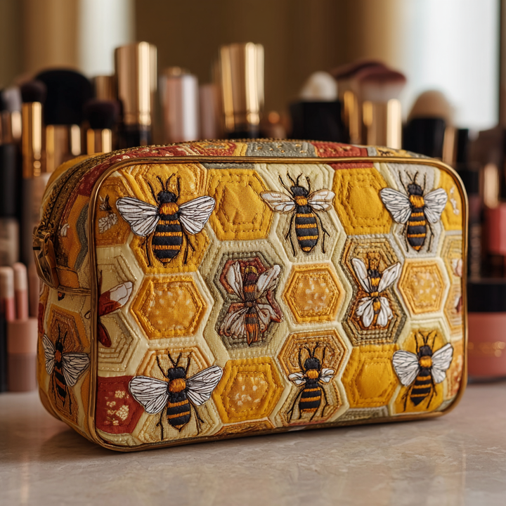 Bee Meadow quilted makeup bag – Louise London