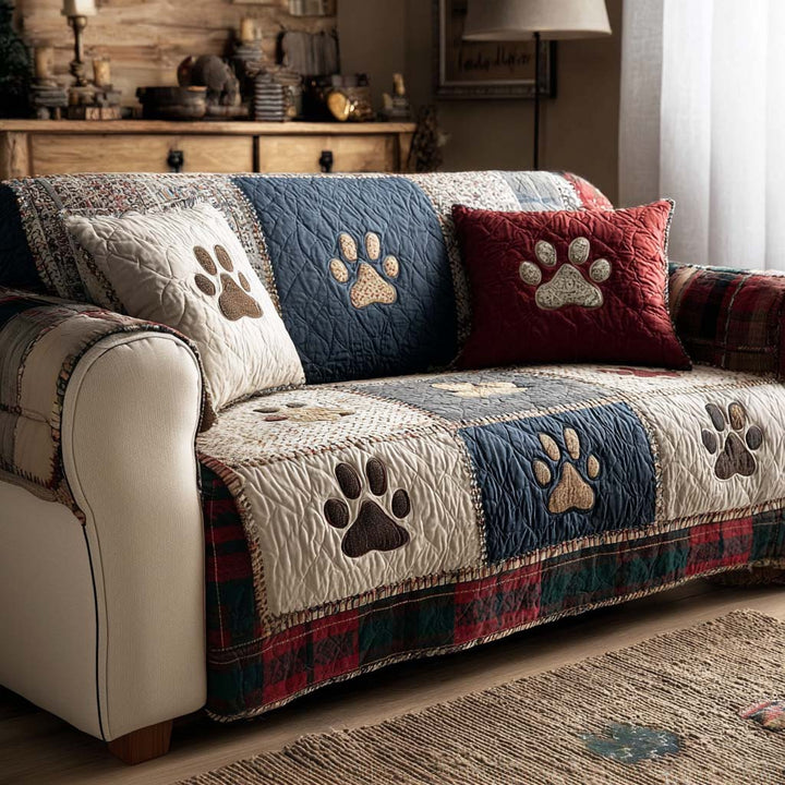 Quilted sofa cover with best friend paws – Louise London