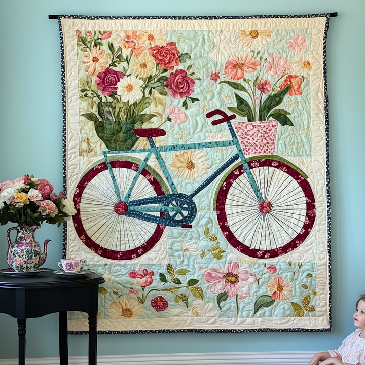 Blooms Art Quilt Hanging Bicycle by Louise London