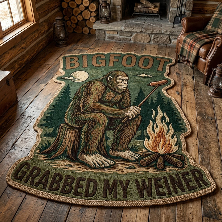 Bigfoot Camp custom-shaped rug by Louise London