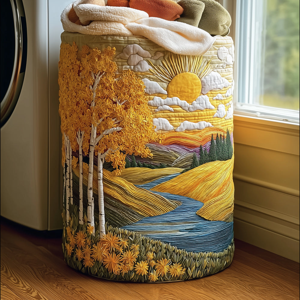 Quilted laundry basket with natural landscape by Louise London
