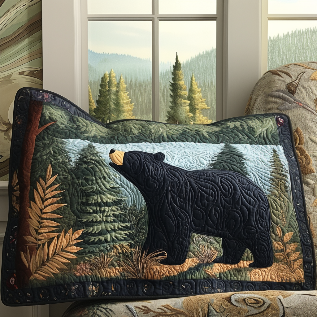 Quilted pillow cover with black bear among the pines NCU0DV6345