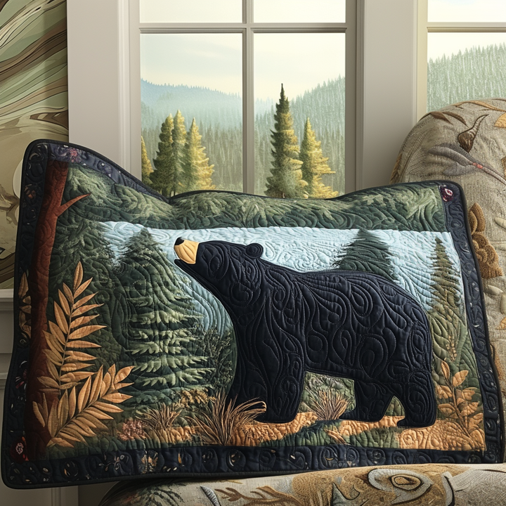 Quilted pillow cover with black bear among the pines NCU0DV6345