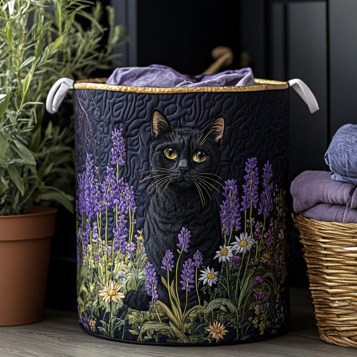 Quilted laundry basket with black cat by Louise London