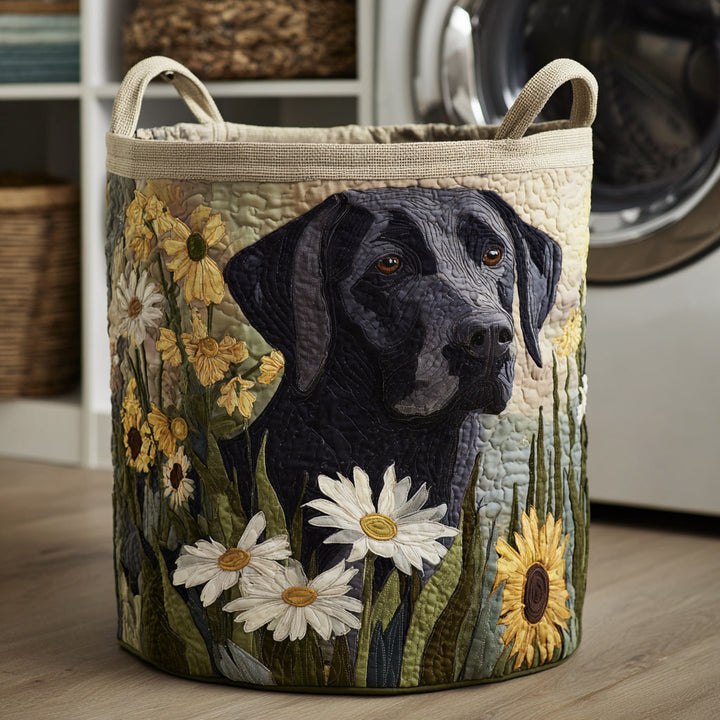 Padded laundry basket with Labrador and flowers by Louise London