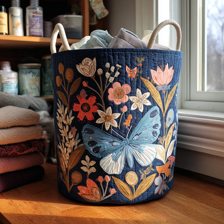 Quilted laundry basket with floral pattern by Louise London