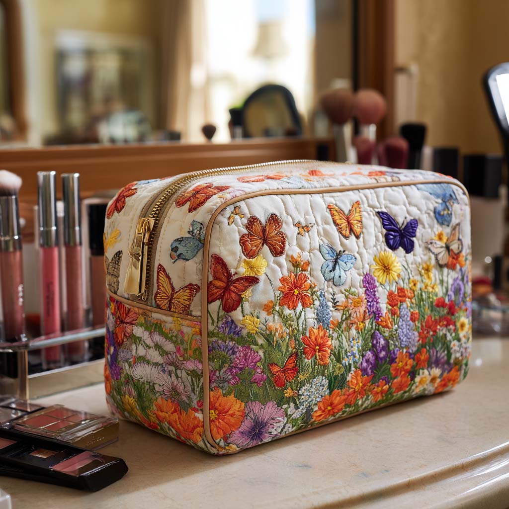 Bloom Garden quilted makeup bag – Louise London