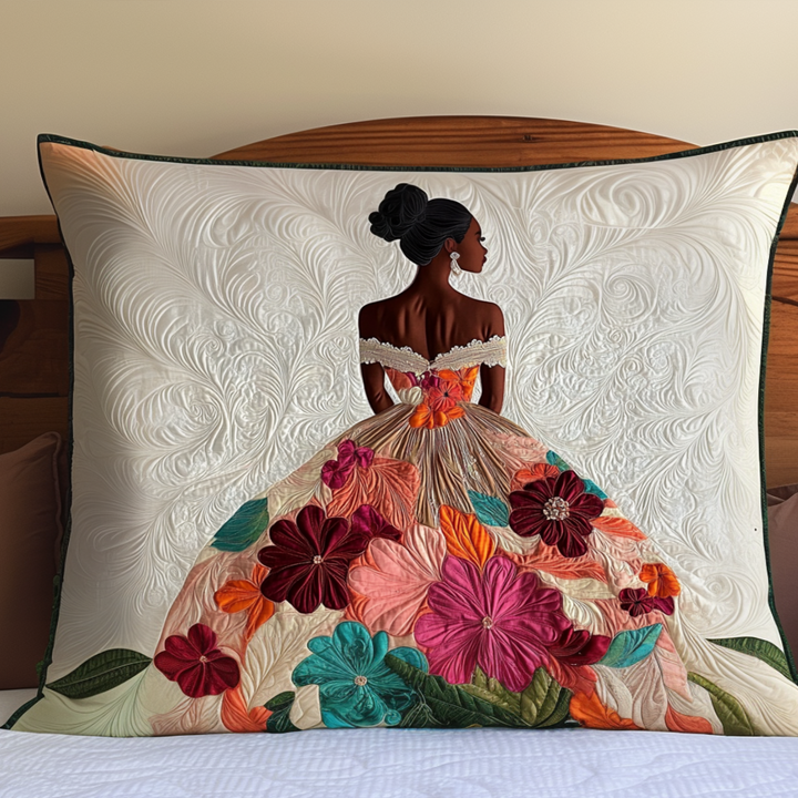 Quilted cushion cover with floral grace by Louise London
