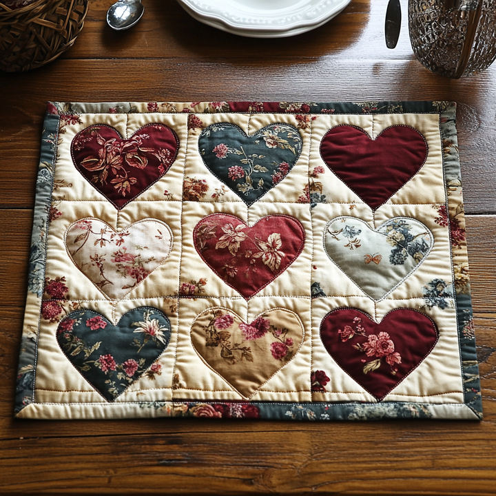 Quilted Placemat Floral Hearts by Louise London