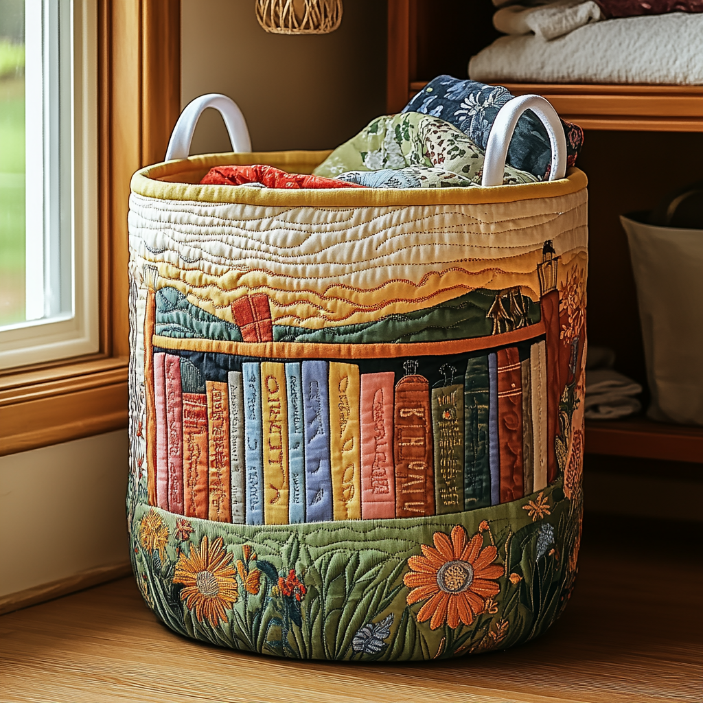 Quilted laundry basket with floral pattern by Louise London