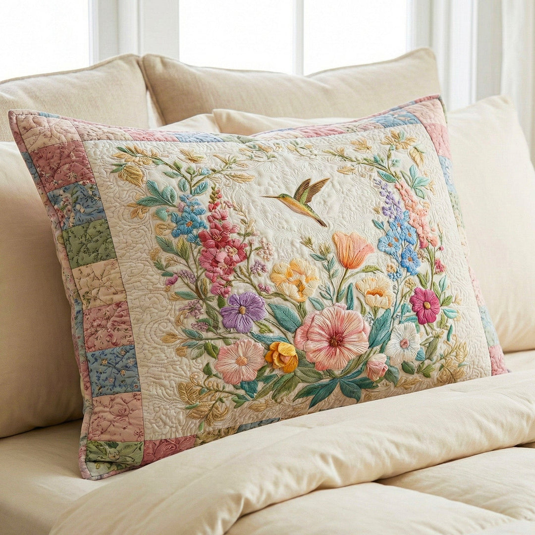 Quilted cushion cover with floral field by Louise London