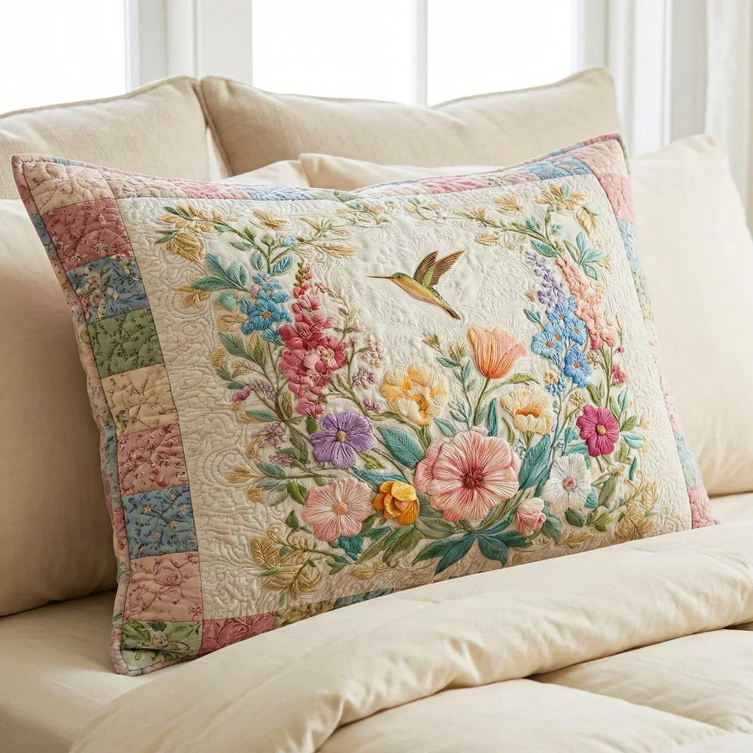 Quilted cushion cover with floral field by Louise London