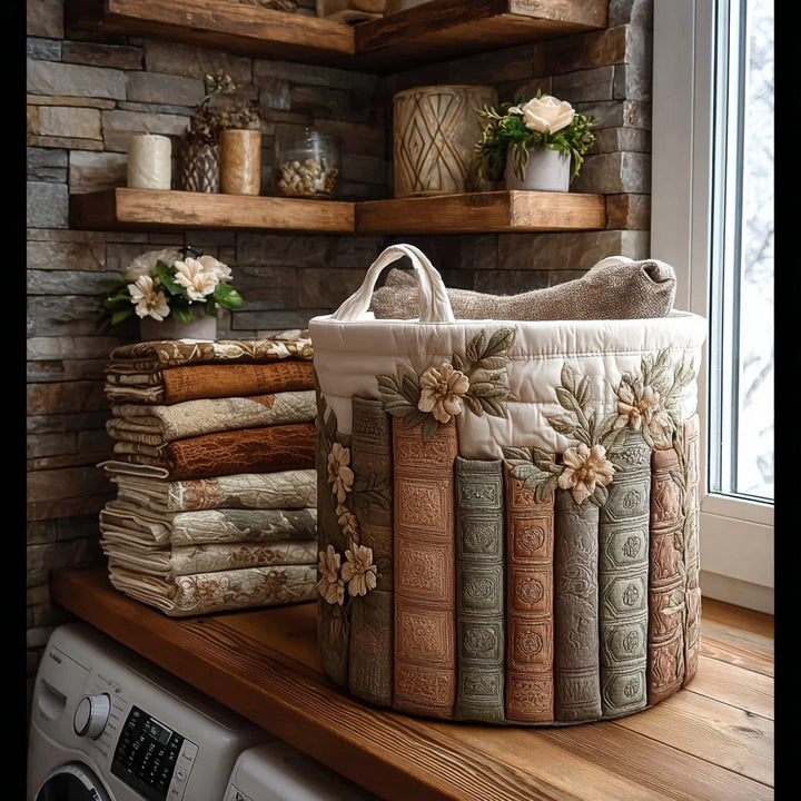 Quilted laundry basket with literary pattern NCU0QN016