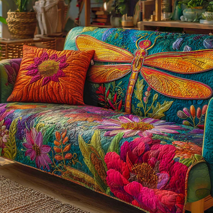 Quilted sofa cover with dragonflies NCU0VT326