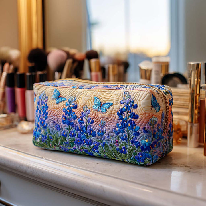 Blue Butterfly quilted makeup bag – Louise London