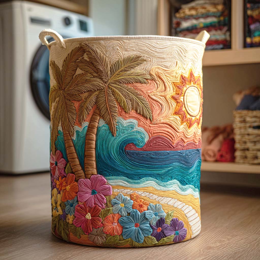 Quilted laundry basket with marine pattern – product image 7