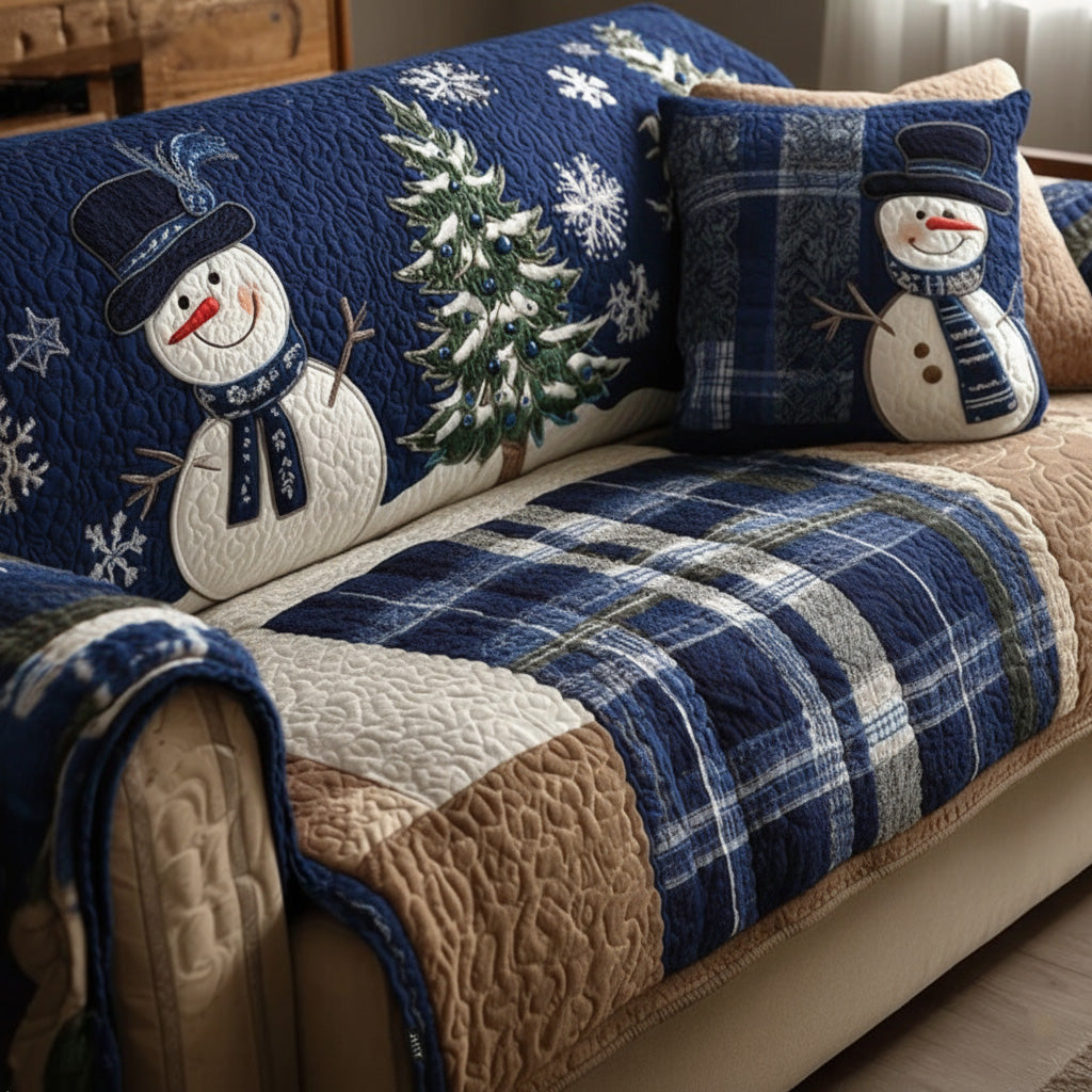 Quilted sofa cover with Christmas pattern