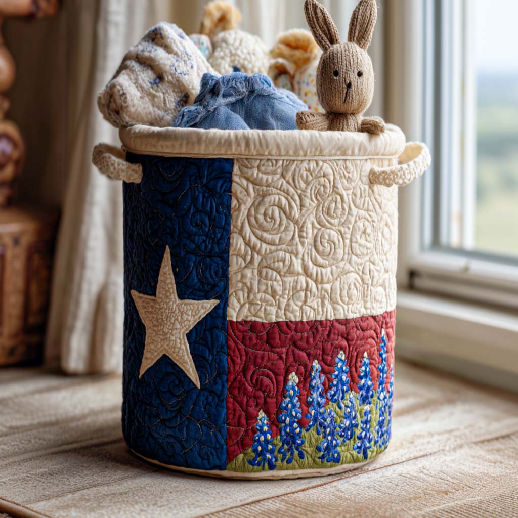 Quilted laundry basket with blue flowers – product image 4