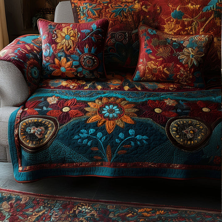 Quilted sofa cover with boho meadow – Louise London