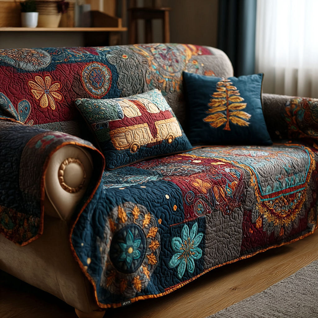 Quilted sofa cover with delicate boho pattern – Louise London