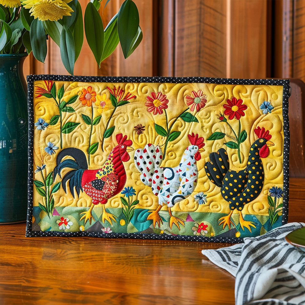 Quilted Bright Chicken Meadow Placemat by Louise London