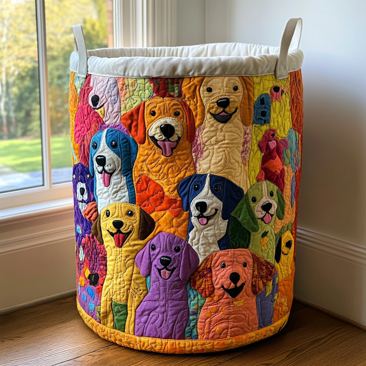 Quilted laundry basket with cheerful puppies NCU0DDK1311